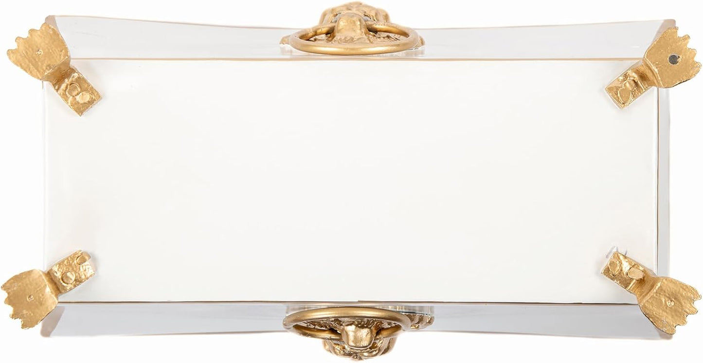 Jaye's Studio Paws and Claws Regency Rectangular Metal Cachepot, White Planter for Countertop, Fluted Planter with Feet, Modern Plant Pot, Centerpiece for Kitchen or Living Room, 12 Inch Vase