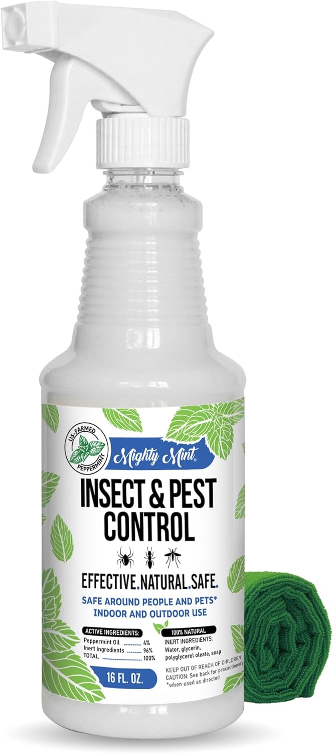 Mighty Mint Peppermint Oil Insect Repellent Spray – Natural Indoor & Outdoor Bug Control for Spiders, Ants, Roaches, and More – Plant-Based, Extra-Strong Formula - 16 oz