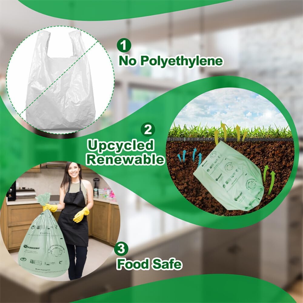 100% Certified Home Compostable Trash Bags, 55 Gallon, 60 Count, 1.5 Mils Extra Thick 38 x 58 Inches, 208 Liter, Compostable Liners, ASTM D6400 EN 13432 US BPI & OK Compost Home Certified