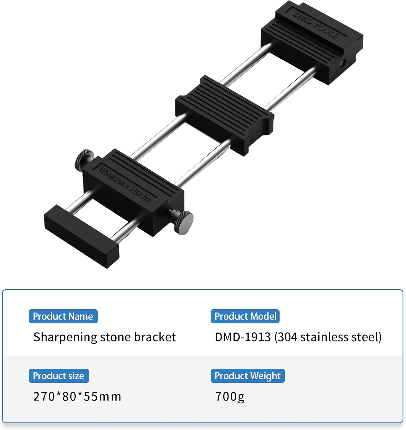 DMD Whetstone Holder with Quick-Adjust Knob | Heavy-Duty Stainless Steel & Non-Slip Rubber Base | Universal Sharpening Stone Clamp for Knives & Tools
