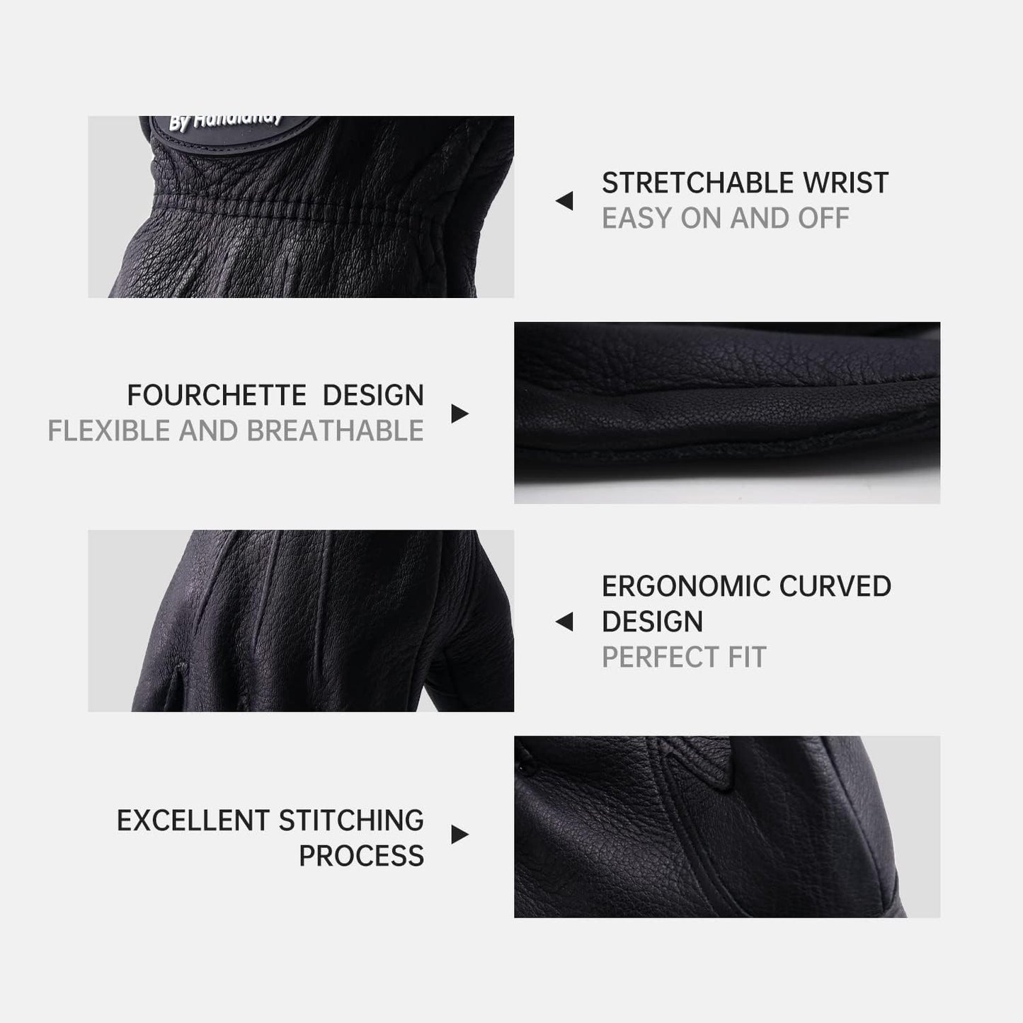 HLDD HANDLANDY Leather Work Gloves for Men & Women, Adjustable Wrist Cowhide Gardening Glove with Reinforced Palm for Driver