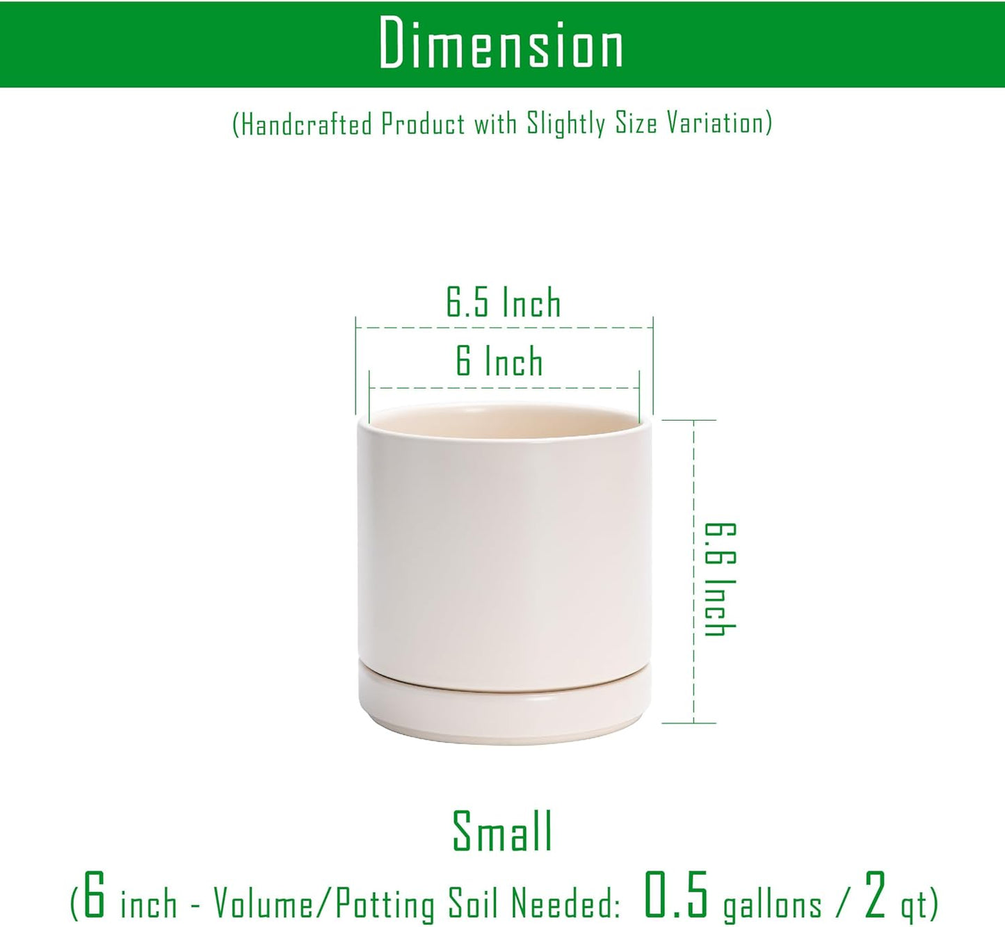 D'vine Dev Set of 2 Plants Pots, 6.5 Inch Ceramic Planter Pot for Plants with Drainage Hole and Saucer, Oatmeal, 94-V-C-8