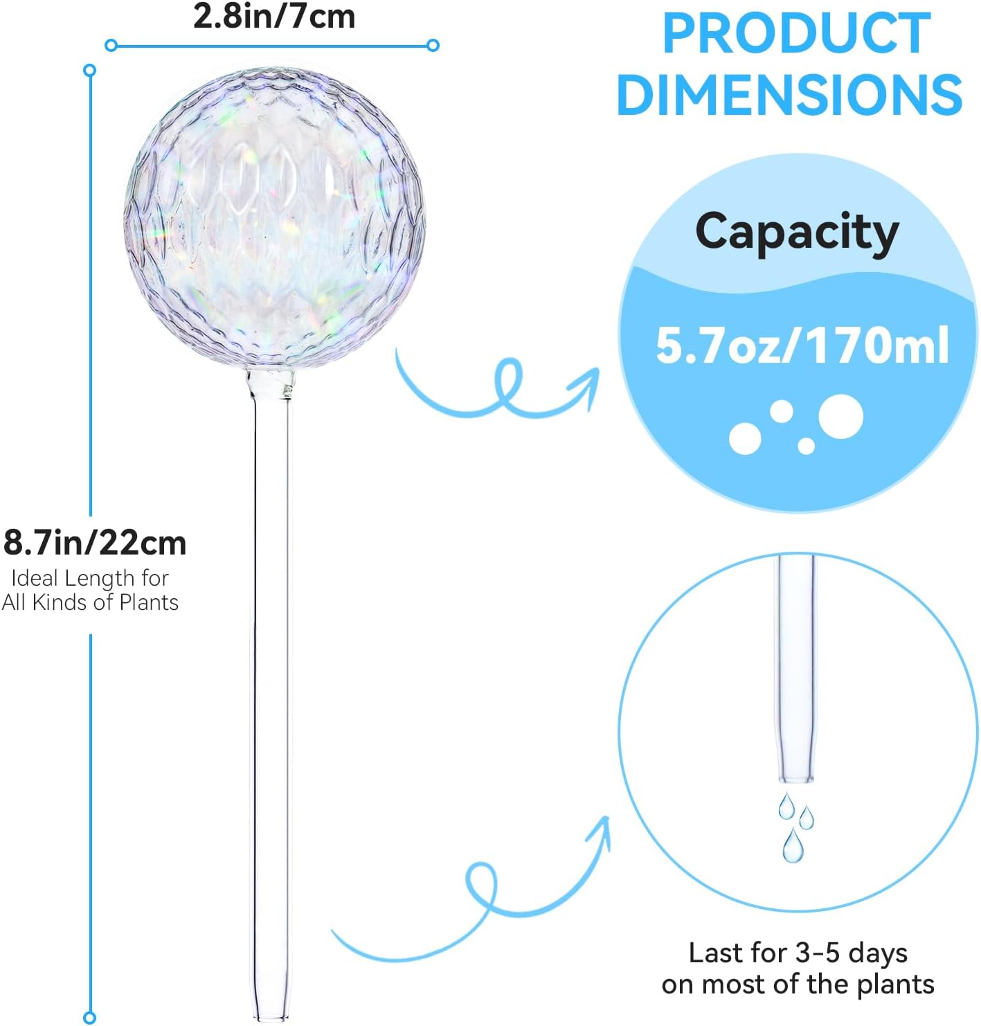 FLORA GUARD Plant Watering Globes, 4-PCS Iridescent Rainbow Glass Water Bulbs, Self Watering Planter Insert, Automatic Plant Waterer Bulbs Devices
