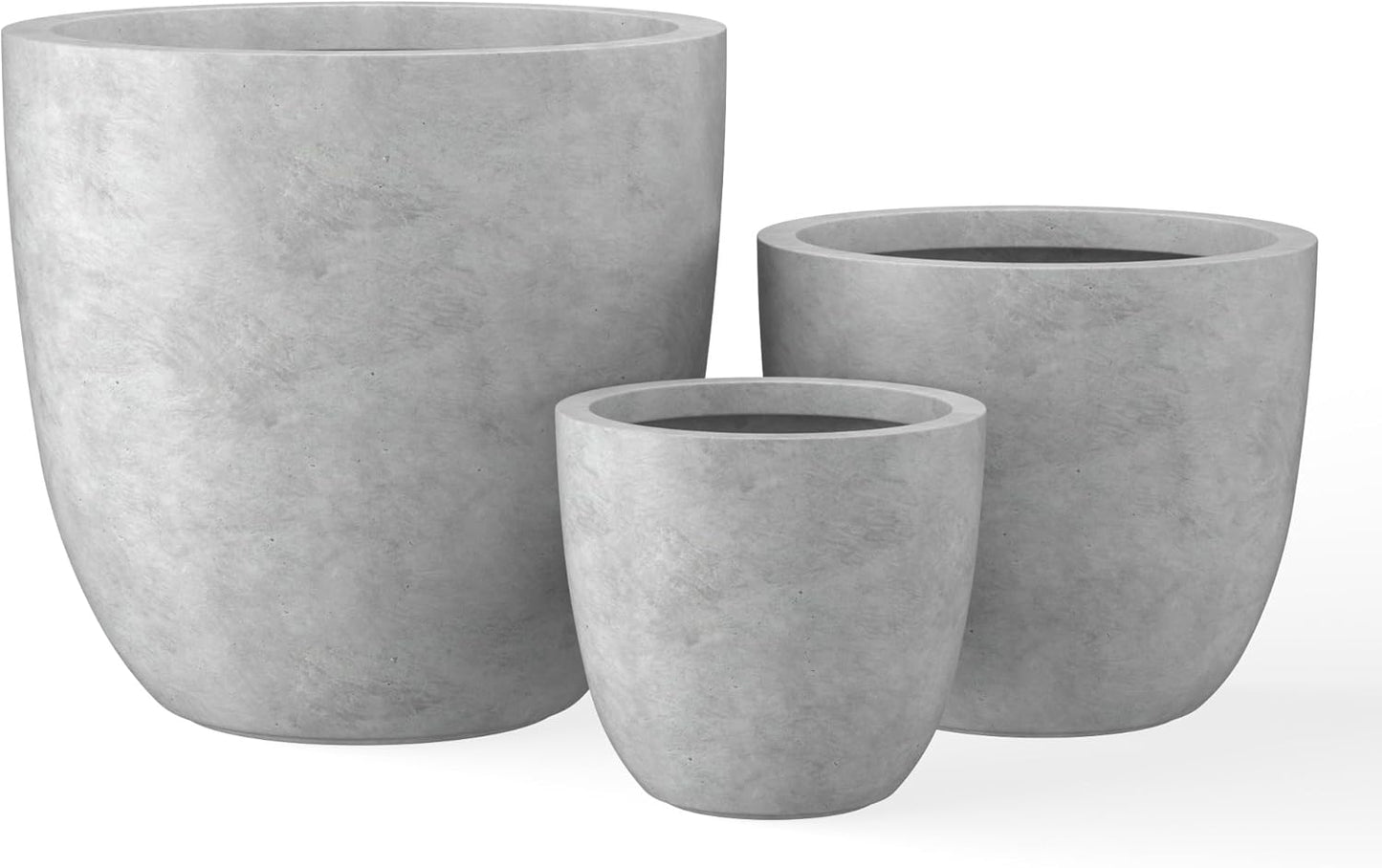 Kante 18",14",10" Dia Concrete Round Planters (Set of 3), Outdoor Indoor Large Planter Pots with Drainage Hole and Rubber Plug for Home Patio Garden, Natural Concrete