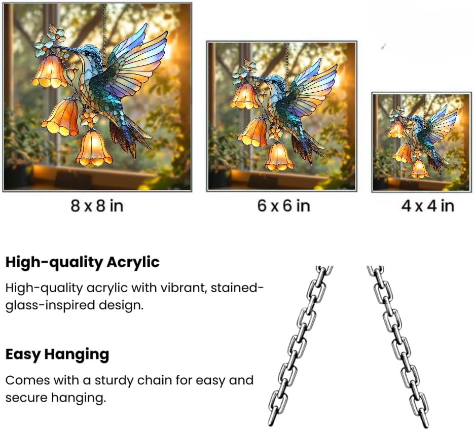 Hummingbird Flower Acrylic Suncatcher Bird Window Hanging Gift for Hummingbird Lover Garden Decor Plant Mom Gift for Mom Grandma