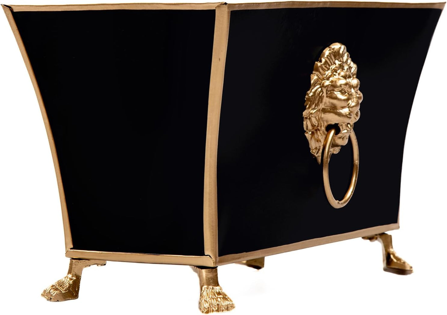Jaye's Studio Paws and Claws Regency Fluted Rectangular Cachepot, Black Metal Planter with Gold Trim, Flower Centerpiece Planter, Boho Indoor Plant Pot, Black Home Decor, 12 Inch