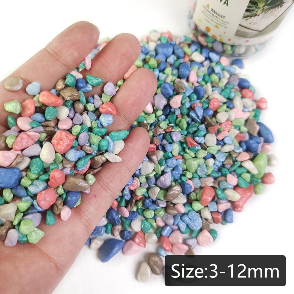 HappyFiller Colored Gravel,Indoor Plants Succulent Cactus Topper Dressing Pebbles,Polished Mini Stones 3-5mm for Aquarium Fish Tank,Fairy Garden Terrarium Decor,Vase Filler,Resin Arts Crafts,0.88 LB