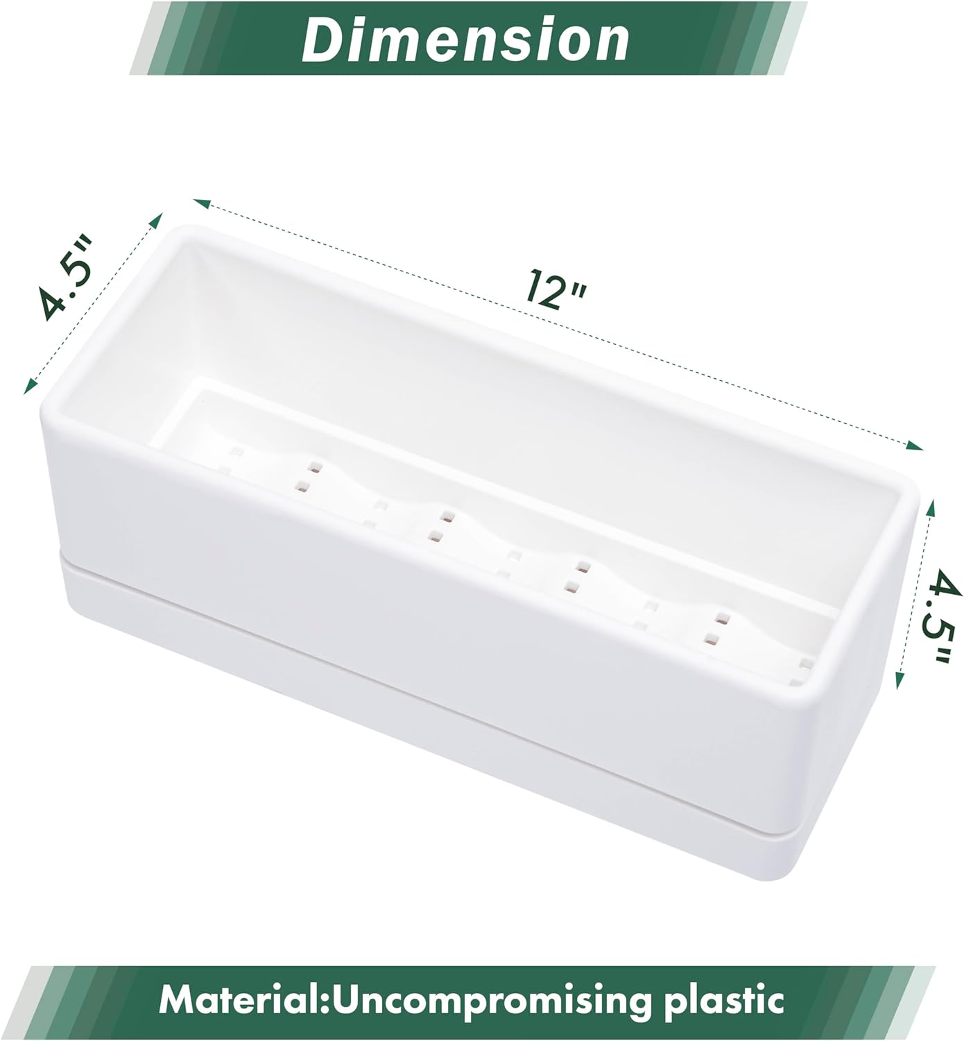 D'vine Dev 12 Inch Window Box Planter, Rectangle Plastic Herb Planter with Drainage Holes and Saucer, Indoor Succulent Cactus Vegetable Pot for Windowsill, Garden Balcony, White, Set of 1, 76-X-A-1