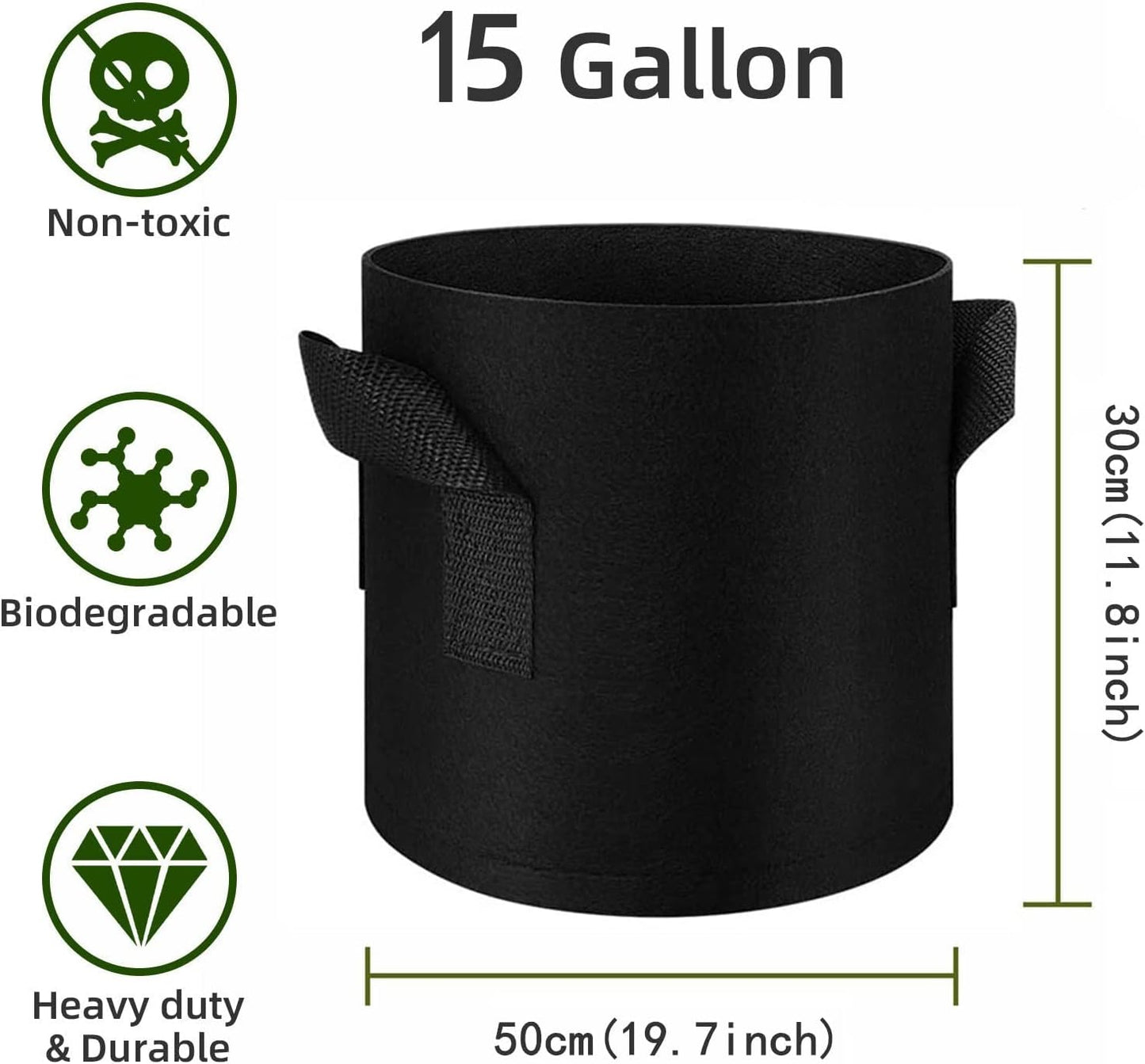 12-Pack 15 Gallon Plant Grow Bags, Thickened Nonwoven Flower Pots with Handles, Vegetable Planter Bags Containers, Cloth Planters for Garden Vegetable/Flower/Plant/Fruits Outdoor (Black)