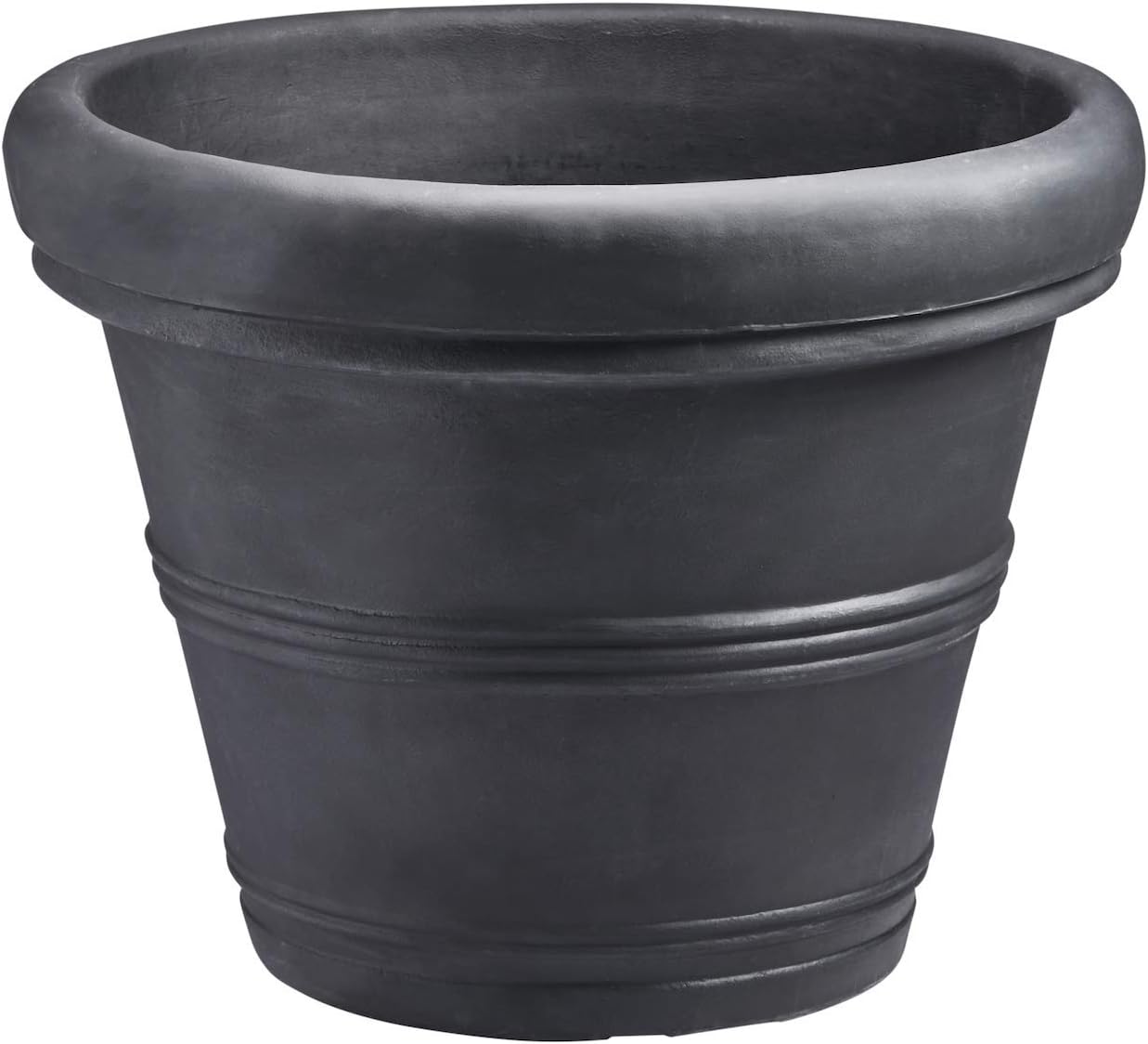 Crescent Garden Brunello Classic Rolled Rim Planter Pot, Indoor/Outdoor Weather-Safe Round Plant Pot, 12'' (Caviar Black)
