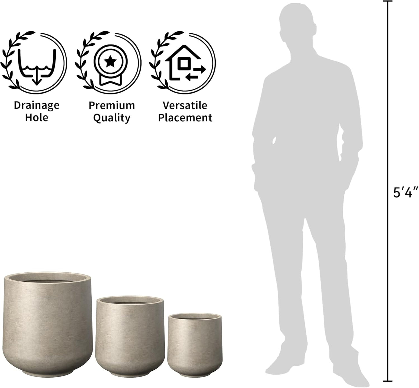 Kante 11.6" Dia Round Concrete Planter, Outdoor Indoor Large Plant Pots Containers with Drainage Hole and Rubber Plug for Home Garden Patio, Buff Concrete
