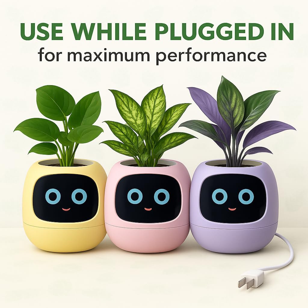 Interactive Plant Pot – Smart Planter, AI Pet Plantagotchi, tamagotchi, Leafypod and Plantiboy, Robot Flower with Feelings, Electric Maceta, Indoor Flowerpot with Water, Digital Gifts (yellow)
