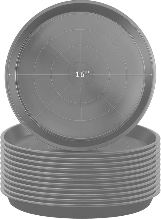Eccliy 12 Pcs Plastic Plant Saucers Round Plant Tray Large Flower Pot Heavy Duty Planter Water Trays Thick Planter Drip Saucers for Indoors and Outdoors(16 Inch,Gray)