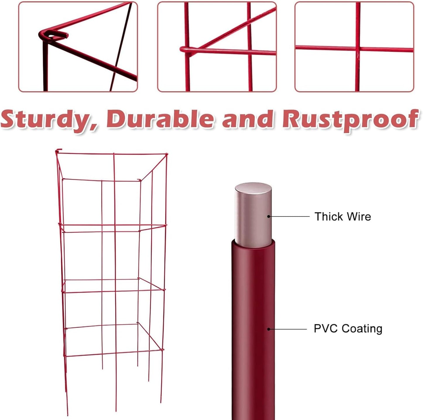 DoCred 4 Pack Tomato Cage, Folding Tomato Cage Heavy Duty Metal Square Tomato Cages Coated Steel Garden Plant Support Stake Tower for Climbing Vegetables, Plants, Flowers, Steel Red