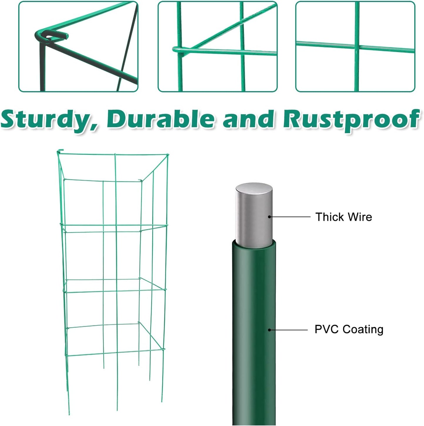 DoCred 4 Pack Tomato Cage, Folding Tomato Cage Heavy Duty Metal Square Tomato Cages Coated Steel Garden Plant Support Stake Tower for Climbing Vegetables, Plants, Flowers, Steel Green