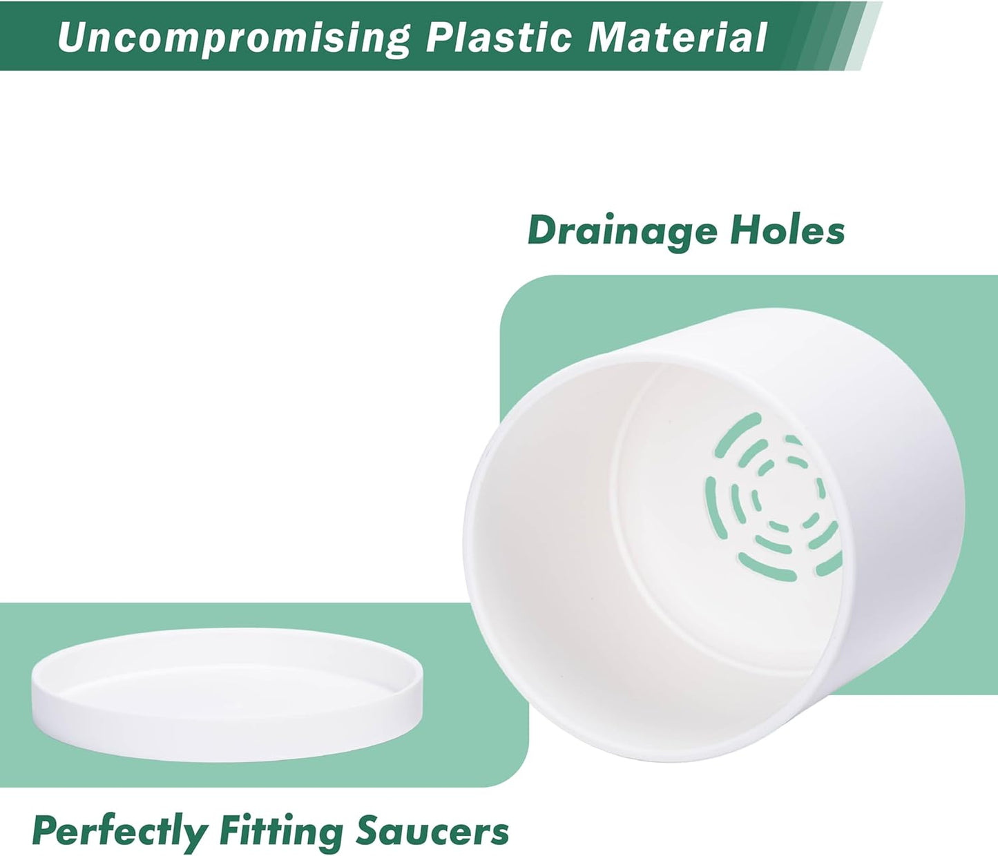 D'vine Dev 4 Pack 5.5 Inch Modern Plastic Plant Pots, Small Garden Planters for Plant with Drainage Holes and Saucers, White Color, 74-Z-H-2