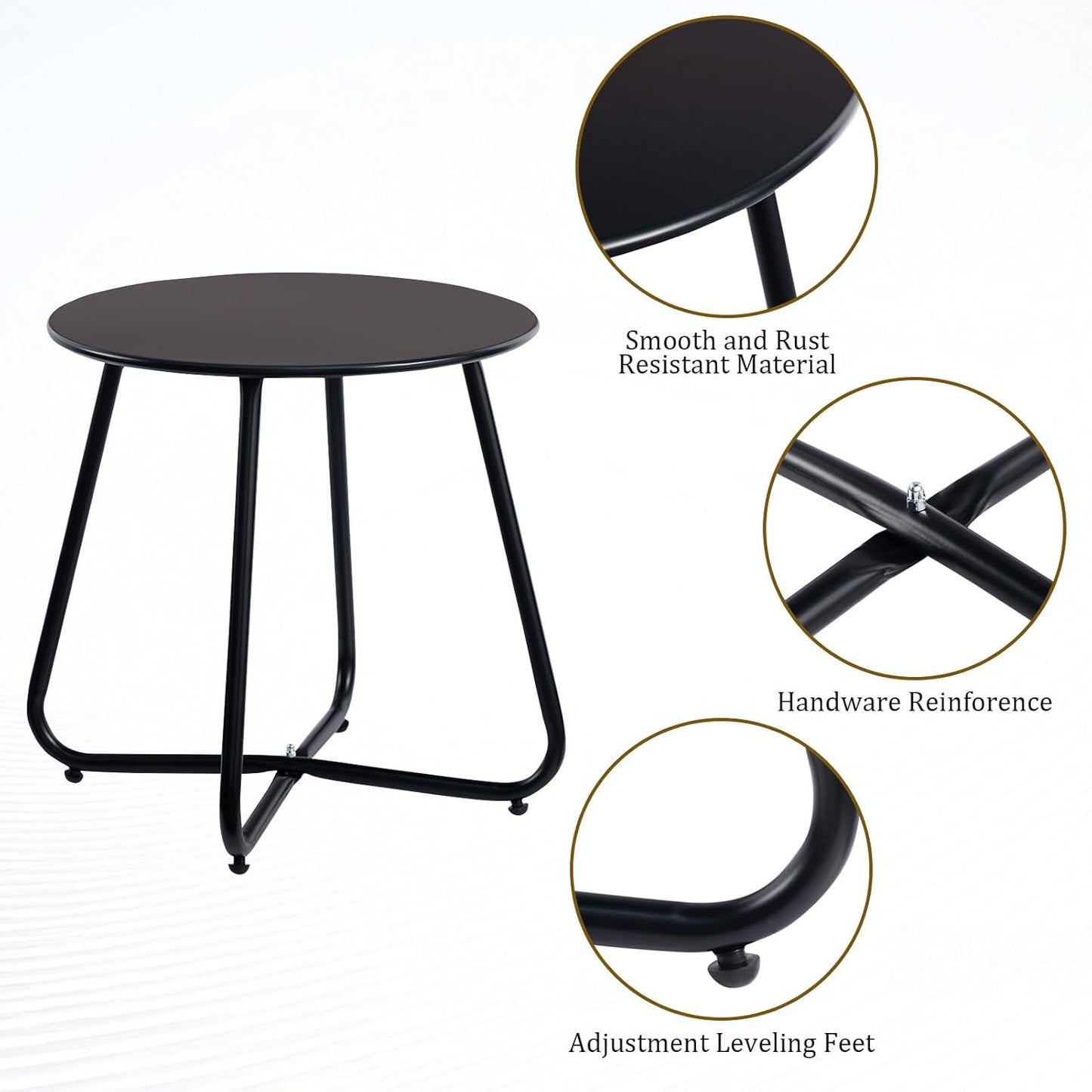 HollyHOME Round Metal Side Table, Rust-Resistant Patio Small Plant Stand, Outdoor 17.32'' Portable End Table for Balconies, Gardens, Living Rooms and Bedrooms, Black