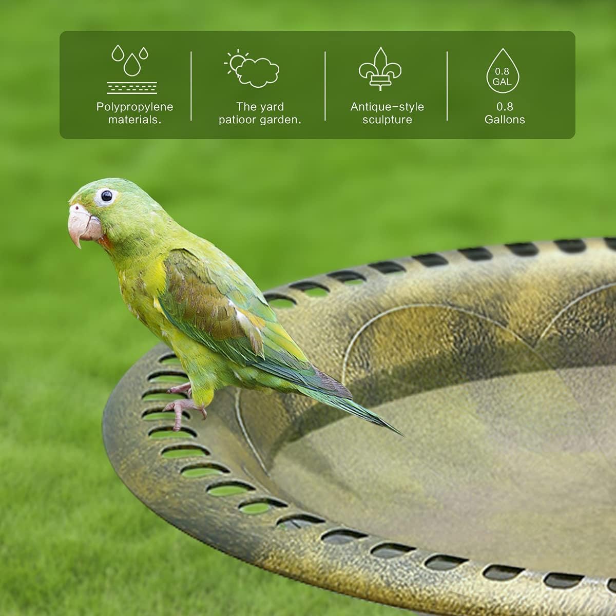 KKY 28 Inch Bird Bath Outdoor Garden Resin Lightweight Retro Courtyard Art Copper Color