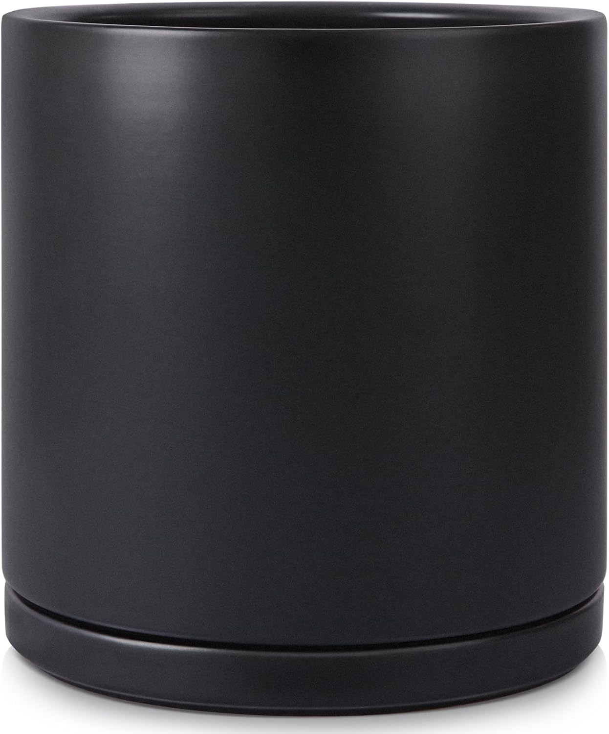 Kazeila 12 Inches Ceramic Planter Pot - Saucer and Drainage Hole - Full Glazed - Matte Black