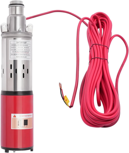 Deep Well Submersible Pump, DC 12V 250W Stainless Steel Water Pump, 6.6GPM Flow, 98ft Lift, for Farm Ranch Irrigation 3500 RPM
