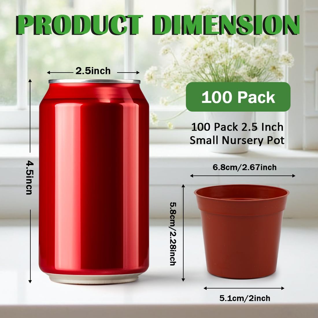 100-Pack 2.5 inches Plus Tiny Round Plant Pots Succulent Seedling Nursery Pots Made from Virgin Grade PP Material(Tiny, 68mm2.5 inch)