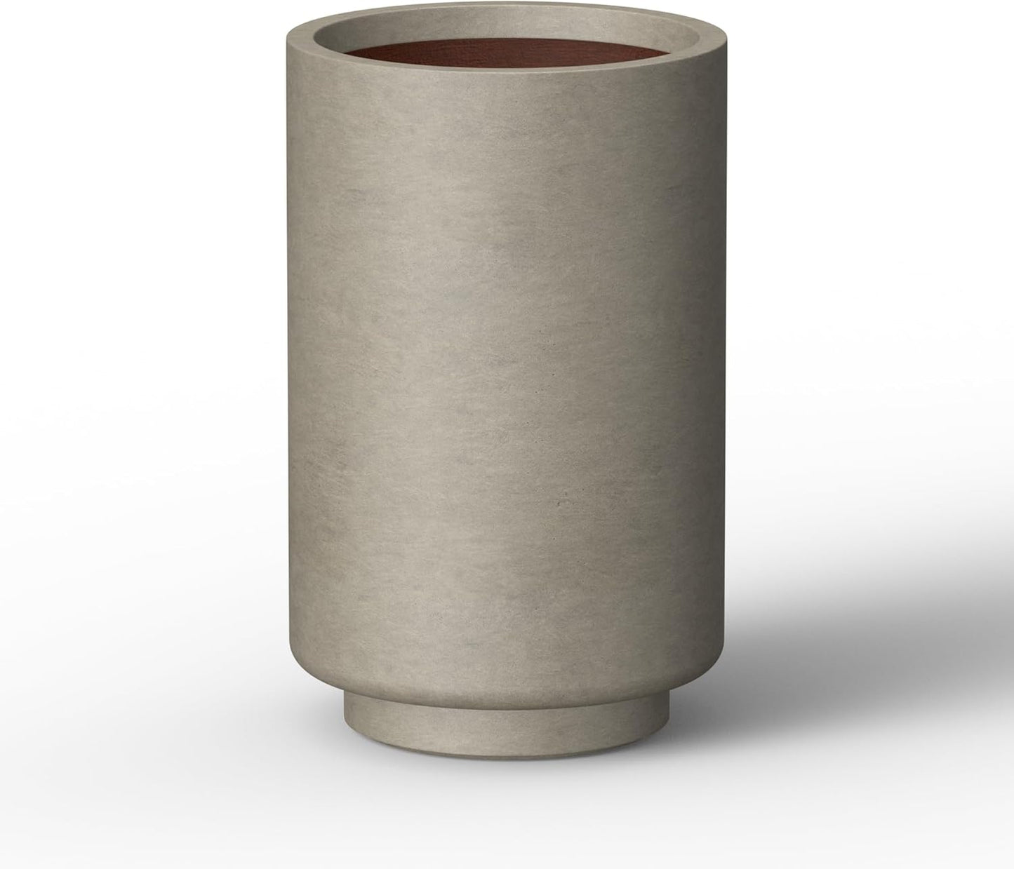 Kante 15.7 Inch Tall Concrete Planter, Round Pedestal Design Garden Pot for Indoor Outdoor Plants, Modern Garden Pot with Drainage Hole, Weathered Concrete Finish with Warm Brown Interior