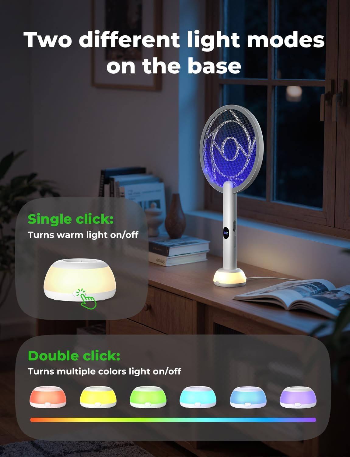 YISSVIC Electric Fly Swatter Bug Zapper Racket 4000V LED Screen Dual Modes Fly Zapper Rechargeable for Indoor Home Office Backyard Patio Camping