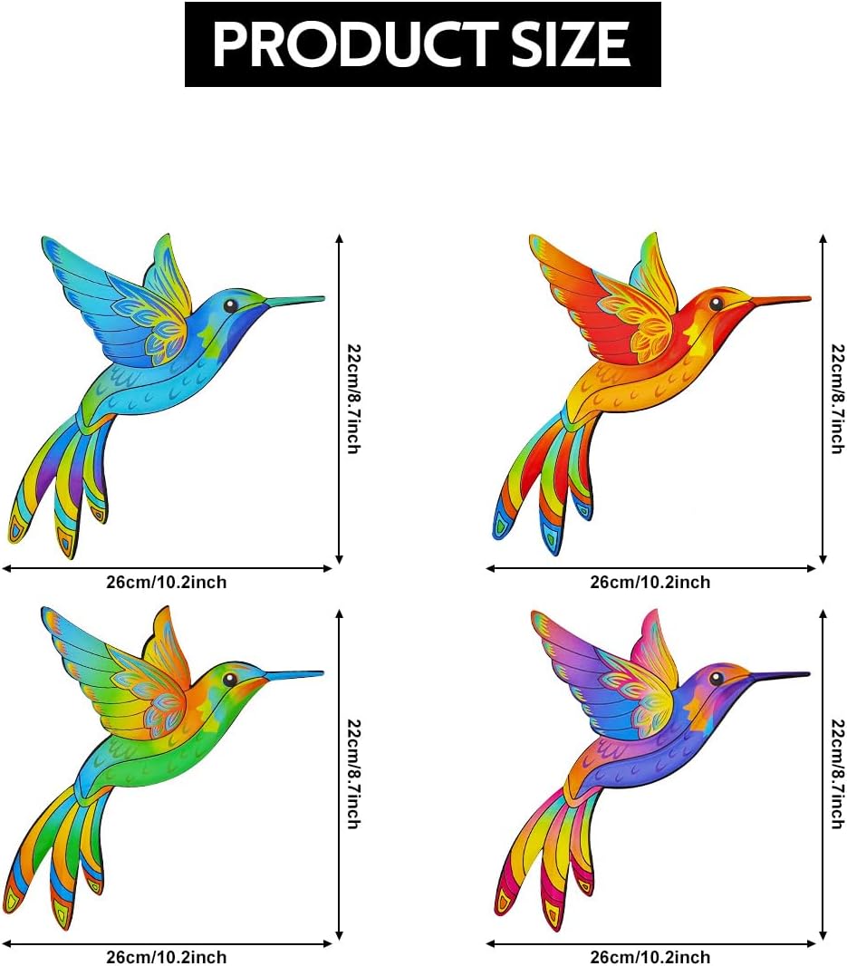 Metal Hummingbird Wall Decor,Outdoor Fence Birds Art Decoration,Hanging Decorations for Garden,Yard,Patio Balcony,Great Gifts for Family Friends(4 Pack)