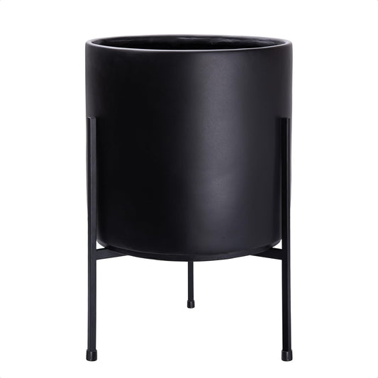 D'vine Dev Modern Black Plants Pot Cylinder Planter with Heavy Duty Stand, Large 12 Inch Pot, 17.6 Inch with Stand Height, 96-T-B-3