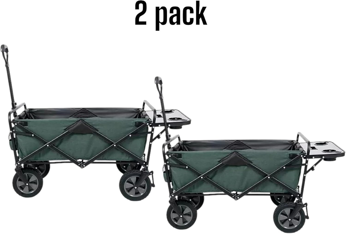 Heavy Duty Steel Frame Collapsible Folding Wagon with Table,150 Pound Capacity Outdoor Camping Garden Utility Wagon Yard Cart (Green, 2PACK)
