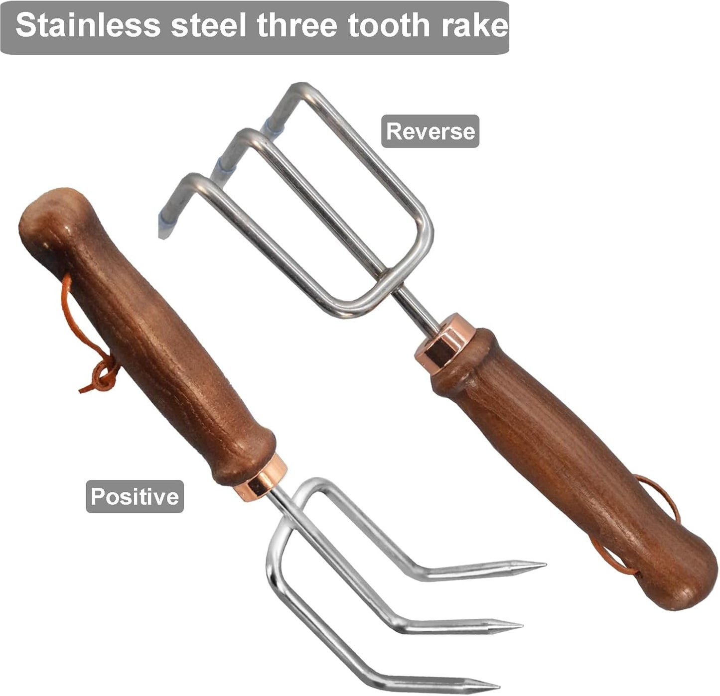 Gardening Tools - 6pc Set: Flower Spade, Digging Shovel, Weed Puller, Hand Rake & More - Stainless Steel & Wood - Brown