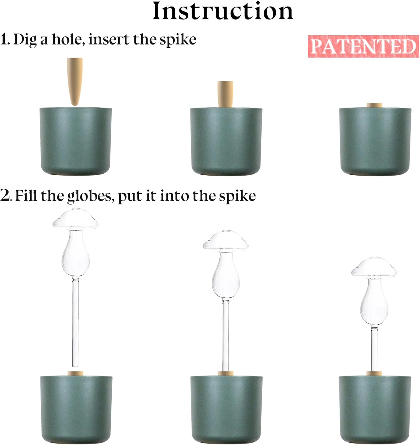 3 Pack Non-Clogging Mushroom Plant Watering Globes with Terracotta Spikes, Hand Blown Glass Self Watering Planter Insert Plant Watering Devices Bulbs for Indoor and Outdoor Plants