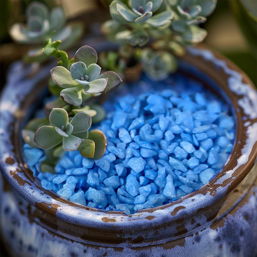 HappyFiller Succulent and Cacus Gravels,3-5mm,Fairy Garden Mini Rocks,Aquarium Fishbowl Decor Pebbles,Indoor Plants Topper Dressing Small Stones,1.1 LB,Blue