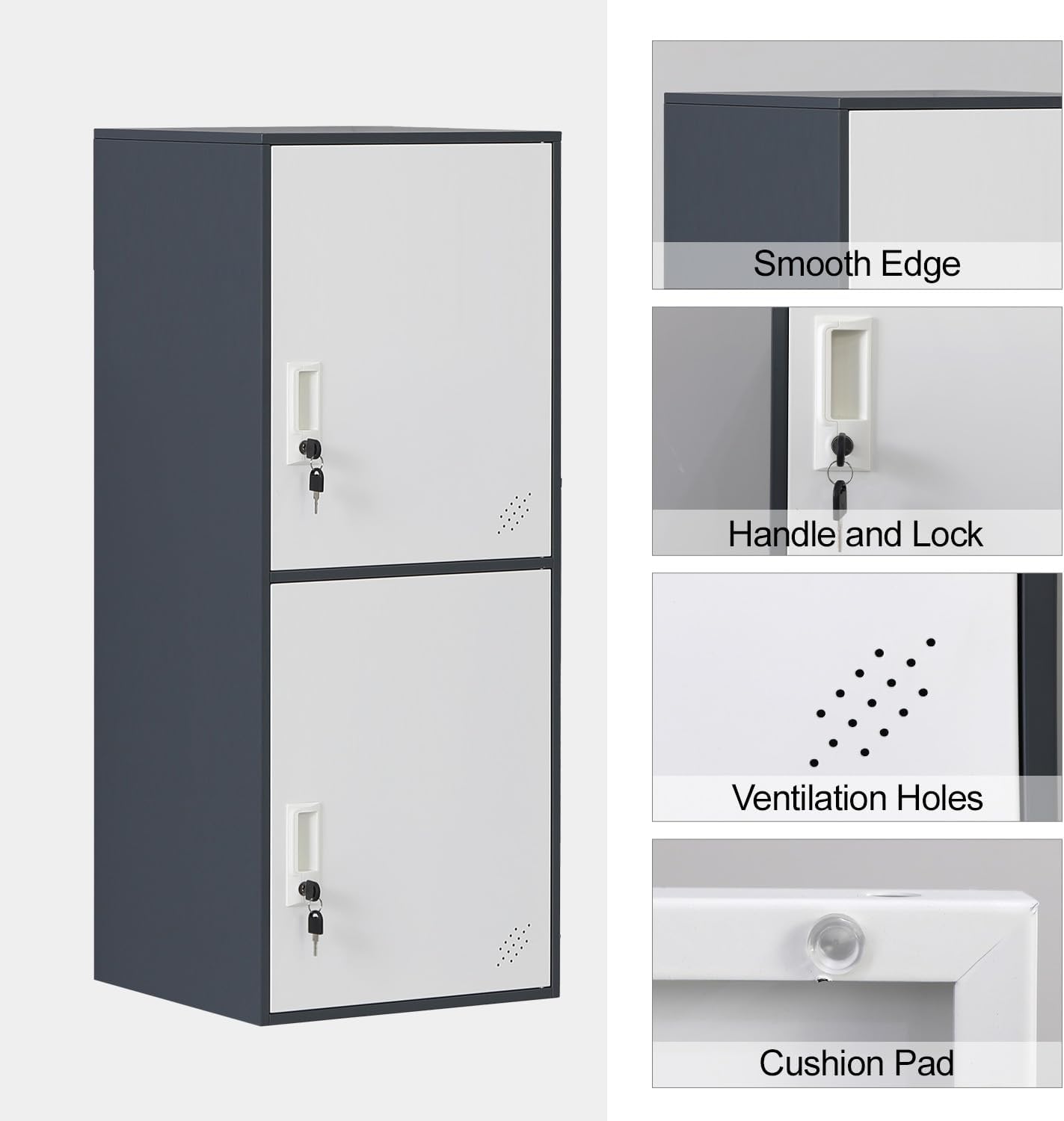 2 Door Metal Storage Locker Cabinet for Office, Home, Gym, School, Steel Cabinet to Storage File, Toys, Shoes and Sports Equipment, Locker Organizer for Gym Office Bedroom (2 Door, Grey)