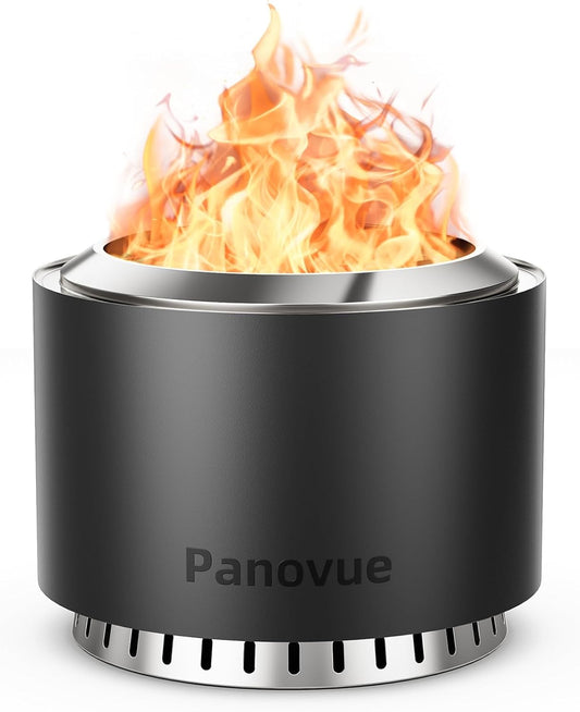 22 inch Smokeless Fire Pit with Waterproof Cover, Stainless Steel Outdoor Smokeless Firepit, Wood Burning Fire Pits for Camping, Bonfire,Low Smoke Firepit for Outside[Black]