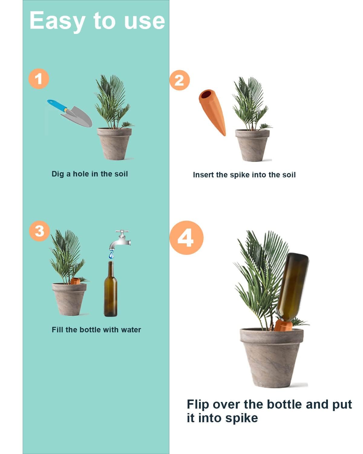 Terracotta Self Watering Spikes - 10 Pcs Potted Plant Watering Devices Vacation Self-Watering Stakes for Outdoor, Indoor Plants, Wine Bottle