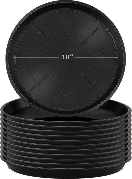 Eccliy 12 Pcs Plastic Plant Saucers Round Plant Tray Large Flower Pot Heavy Duty Planter Water Trays Thick Planter Drip Saucers for Indoors and Outdoors(18 Inch,Black)