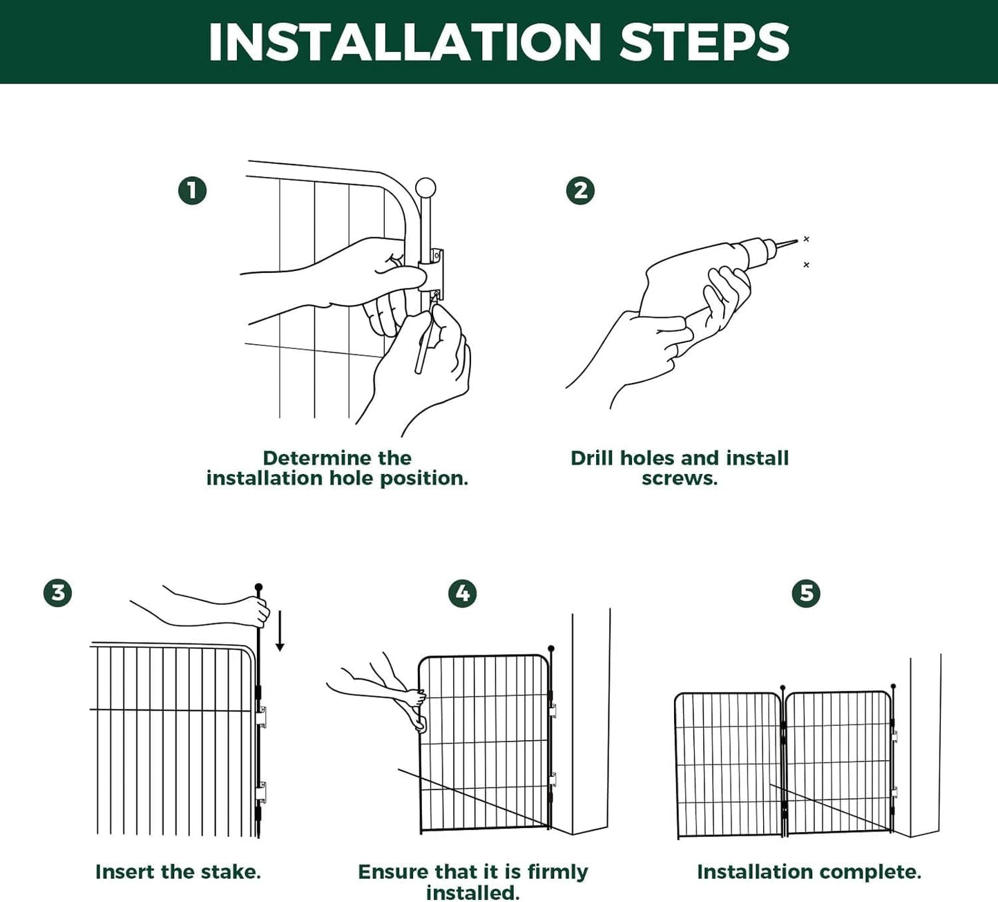 FXW Garden Fence Outdoor for The Yard – 32in(H) x 18.2ft(L) Heavy Duty Metal Animal Barrier for Dog and Rabbit, Decorative Dog Fence with Fence-to-Wall Anchor (Pack of 4), 8 Panels, Black