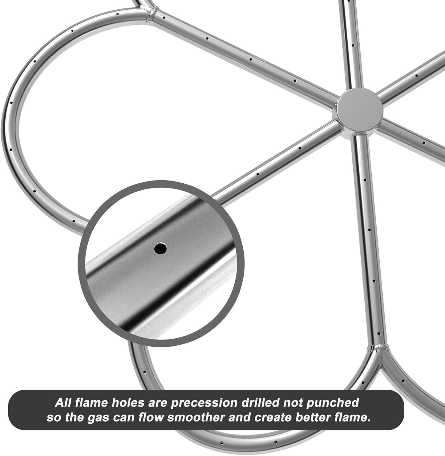 Skyflame 30-Inch 304 Stainless Steel Fire Pit Burner, Flower-Shape Burner Ring for Fire Pit, Natural Gas & Propane Fireplace, Max BTU 435K