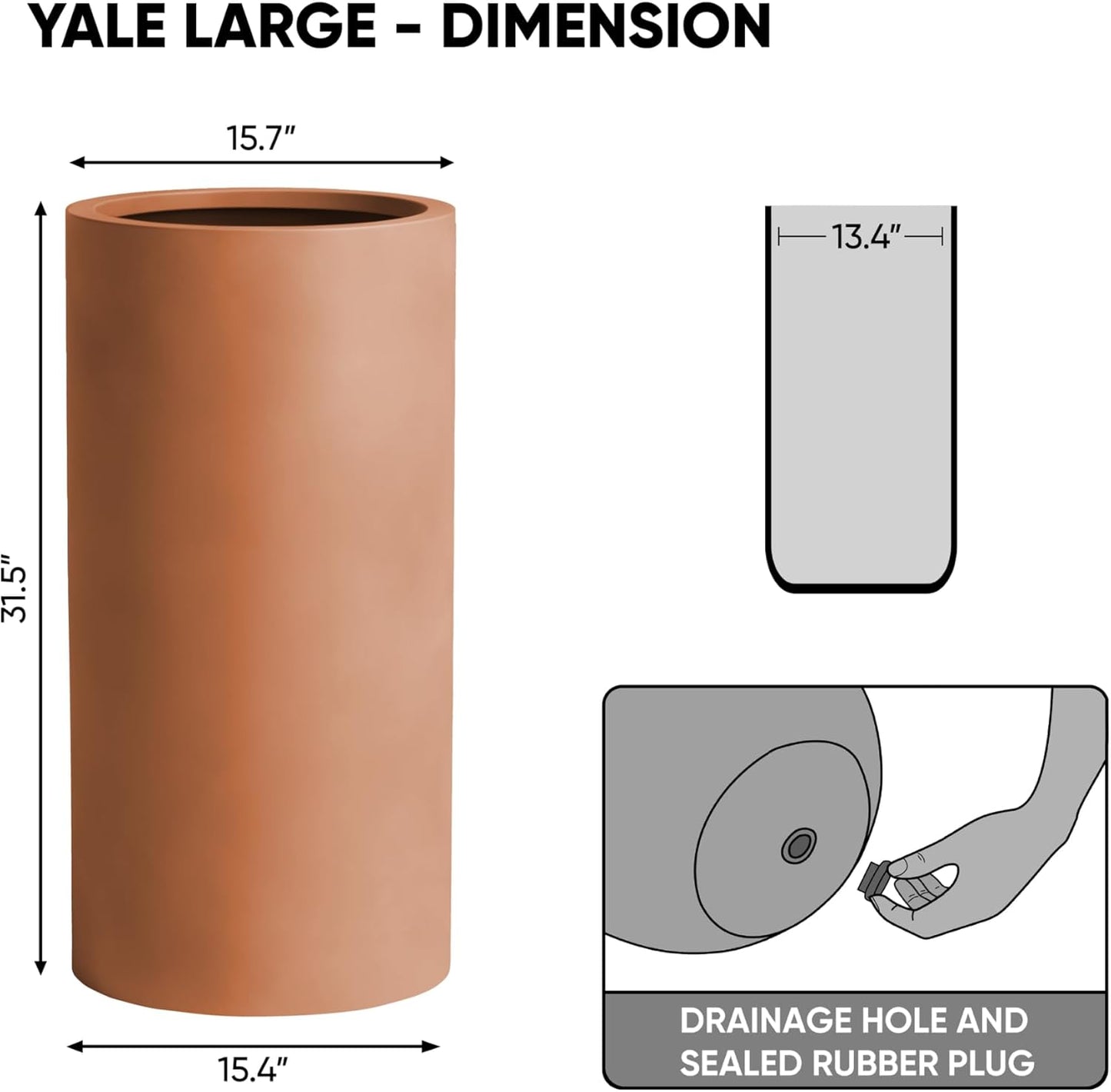 DTY Signature Mount Oxford Tall Outdoor Planter - Large Terracotta 31.5 Inch Height Modern Tall Planter Pot for Indoor & Outdoor Spaces - Stylish Planter for Contemporary Homes and Gardens