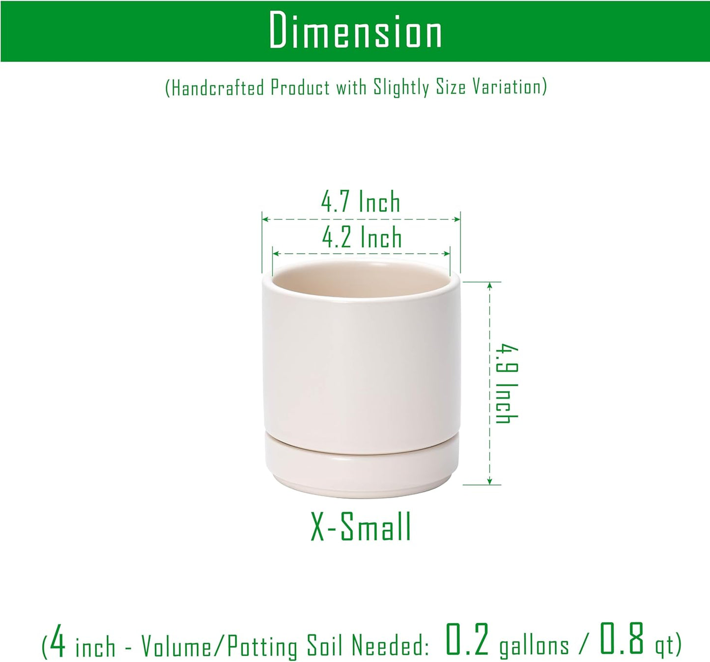D'vine Dev Set of 2 Plants Pots, 4.7 Inch Ceramic Planter Pot for Plants with Drainage Hole and Saucer, Oatmeal, 94-V-B-8