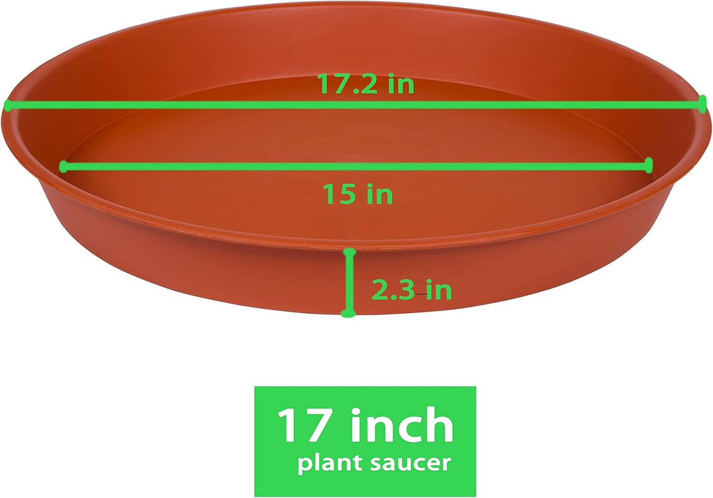 4 Pack of 16 17 inch Plant Saucer Tray (15 inch Base), 2.3" Depth, Heavy Duty Deep Planter Trays for Pots, Plastic Plant Saucers for Indoors, Plant Water Drip Trays (17", Terracotta)