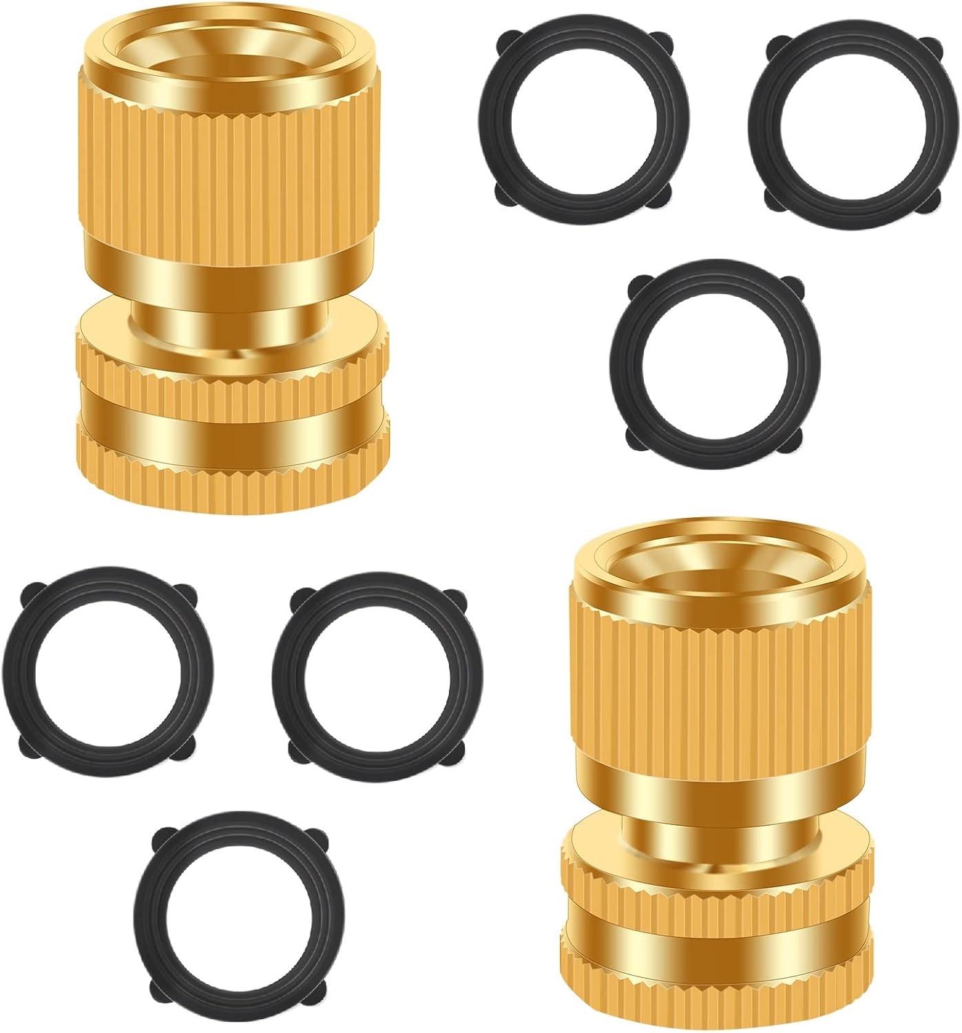 Garden Water Pipe Quick Connect, No-Leak 3/4 Inch GHT Thread Fitting Water Hose Female Adapter, Heavy-Duty Rust Resistant Brass Water Pipe Connector, Easy to Use (2 Female Connect ）