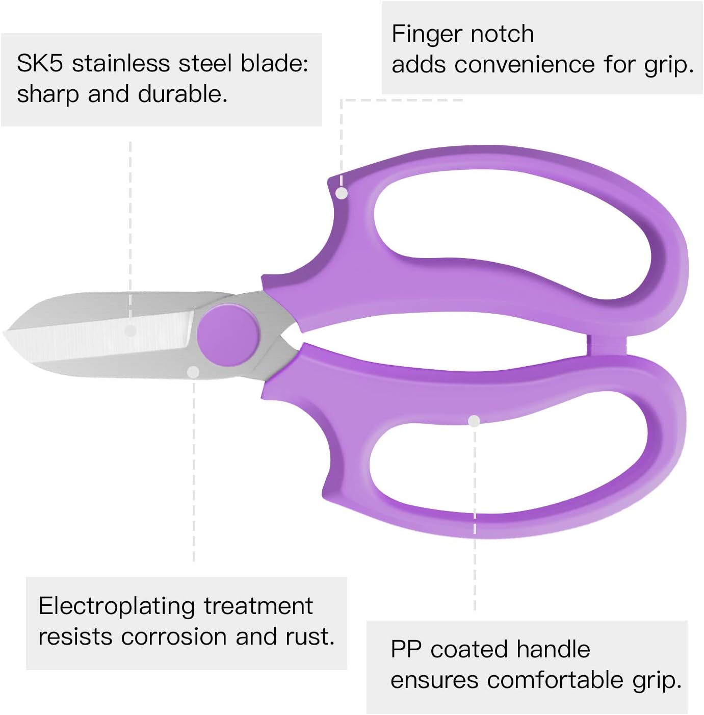 Flower Scissors, Strong Floral Shears, Premium Steel Garden Pruning Shears Floral Fruits Leaf Scissors Hand Pruner Snip Trimming Tool for Gardening Flower Arrangement, Purple