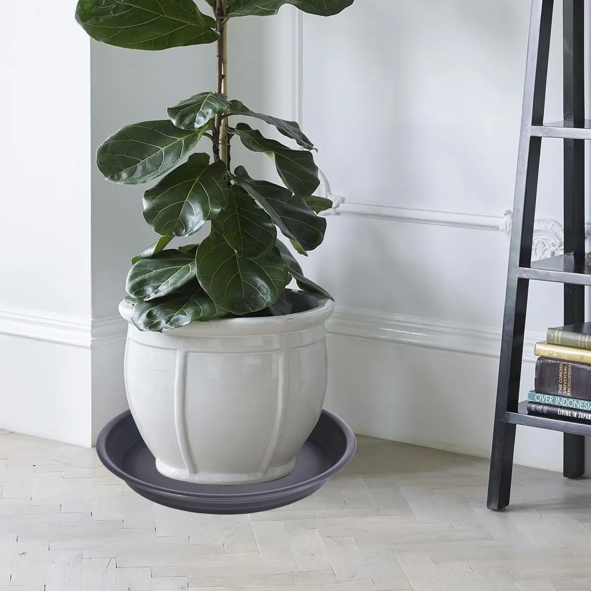 4 Pack Plant Saucer Drip Tray 13 14 inch, Large Plastic Flower Planter Saucers and Drip Trays for Indoors Outdoors, Heavy Durable Plant Plate Water Catcher (14", Dark Gray)