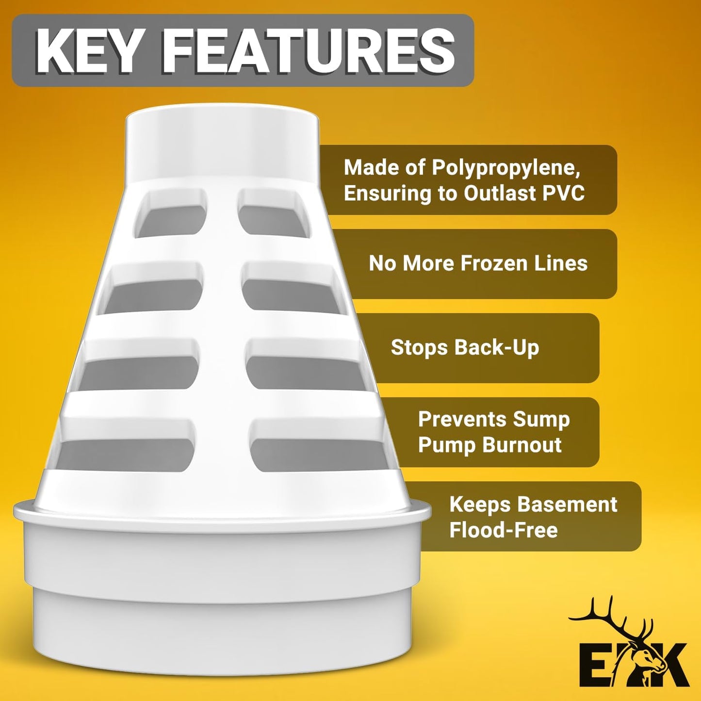ELK Freeze Relief 4" - Use Between 1.5" Sump Pump Line to 4" Discharge Line - Pipe Transition that Relieves Water Pressure and Protects Against Pipe Bursting, Pump Failure and Flooding