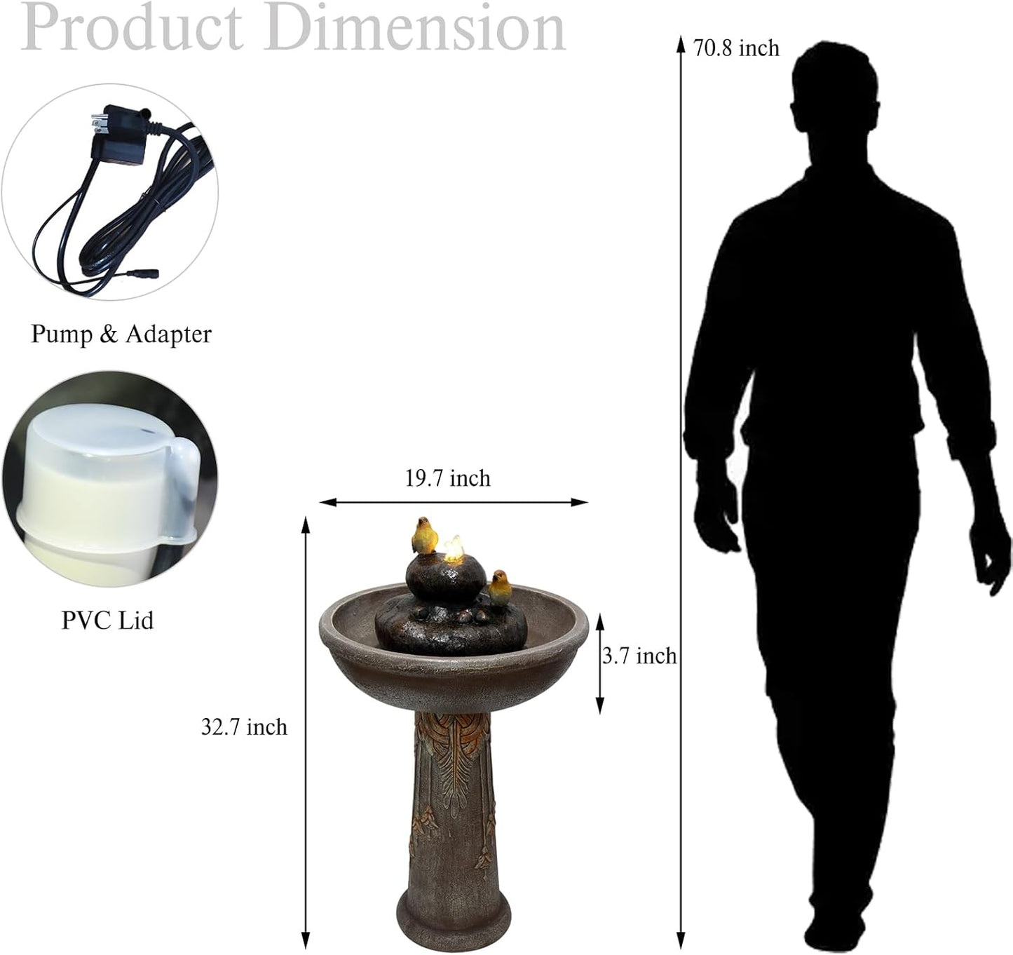 G-LEAF Outdoor Garden Bird Bath Fountain with LED Lights, Freestanding Waterfall Birdbath Garden Water Fountain for Backyard, Patio