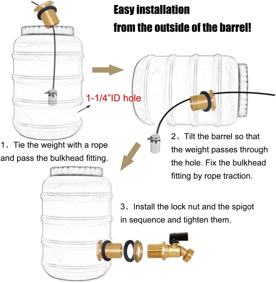 Joywayus Brass Water Container/Rain Barrel Spigot 3/4" Threaded Quarter Turn Ball Valve & 3/4" Female to 1" Male Threaded Bulkhead Fitting Water Tank Connector Fit for Garden Hose