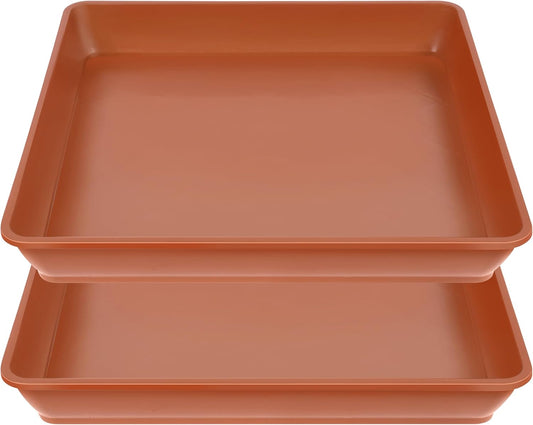 2 Pack Square Plant Saucer 20 22 Inch, Extra Large Plant Saucers, Heavy Plastic Water Tray Tor Plants, Planters for Indoors and Outdoors Plants, Deep Plant Trays for Pots (20 inch, Terracotta)