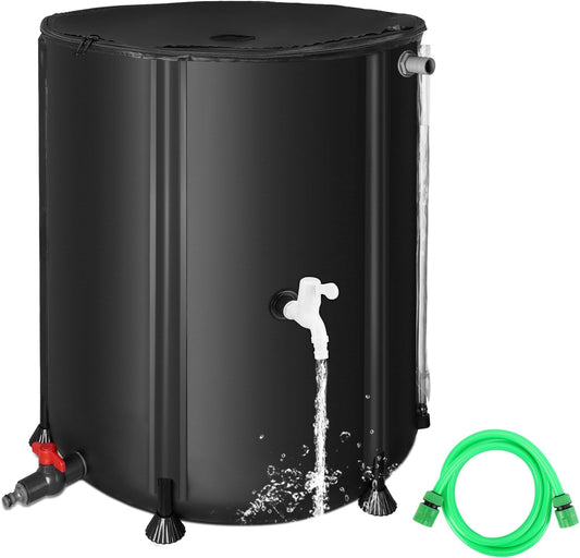 50 Gallon / 200L Collapsible Rain Barrel, Foldable PVC Rain Barrels to Collect Rainwater from Gutter, Portable Water Storage Tank Container with Hose Spigot, Water Catcher Collector Black